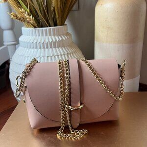 Classic Pink Greek Leather Crossbody Bag with Gold Hardware